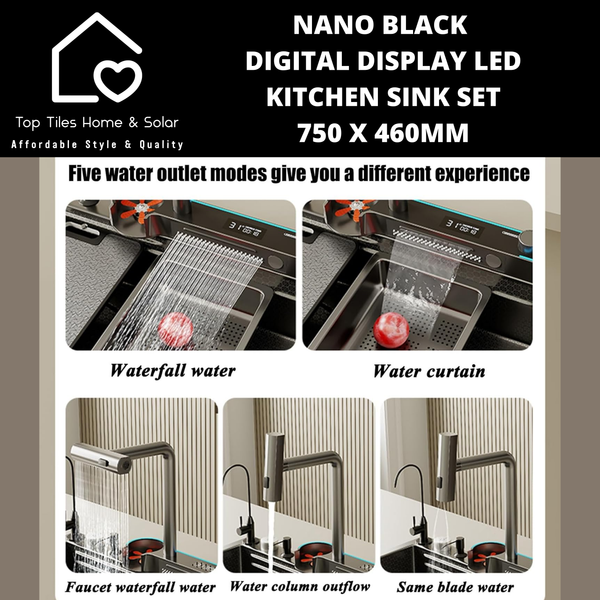 Nano Black Digital Display LED Kitchen Sink Set - 750 x 460mm