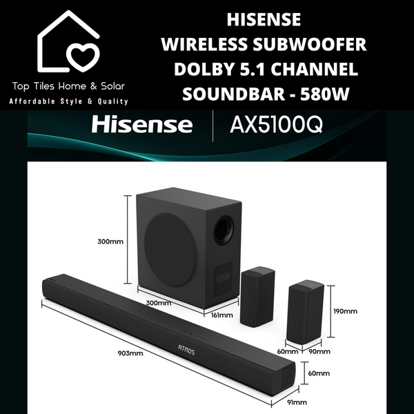Hisense Wireless Subwoofer Dolby 5.1 Channel Soundbar - 580W
