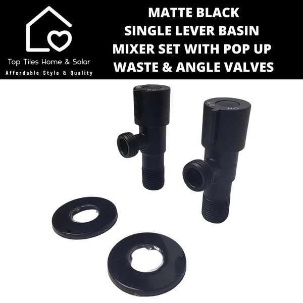 Matte Black Single Lever Basin Mixer Set with Pop Up Waste & Angle Valves