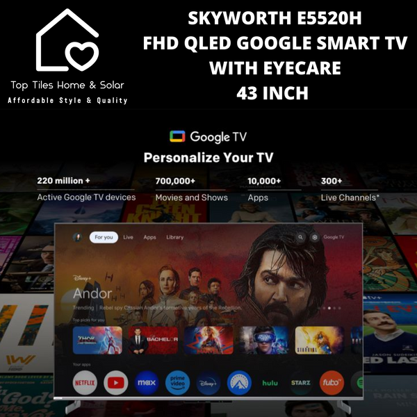 Skyworth FHD QLED Google Smart TV with EyeCare - 43 Inch E5520H