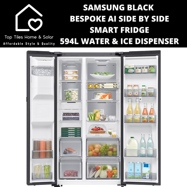 Samsung Black Bespoke AI Side by Side Smart Fridge - 594L Water & Ice Dispenser