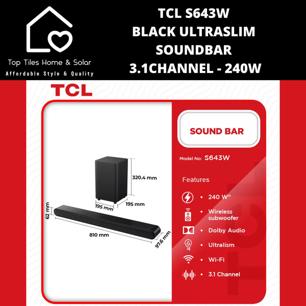 TCL S643W Black Ultraslim Soundbar 3.1Channel  - 240W