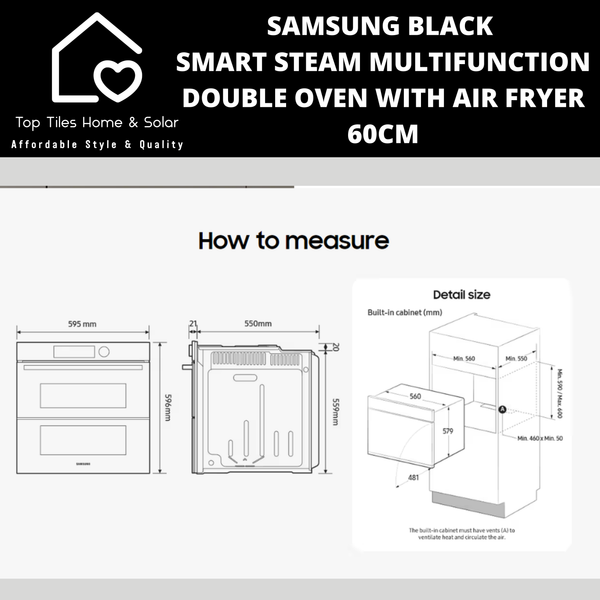 Samsung Black Smart Steam Multifunction Double Oven with Air Fryer - 60cm