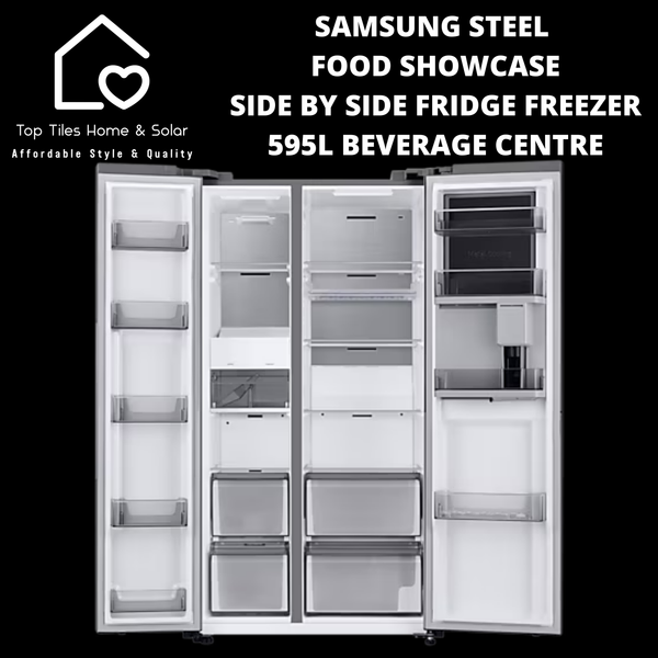 Samsung Steel Food Showcase Side by Side Fridge Freezer - 595L Beverage Centre