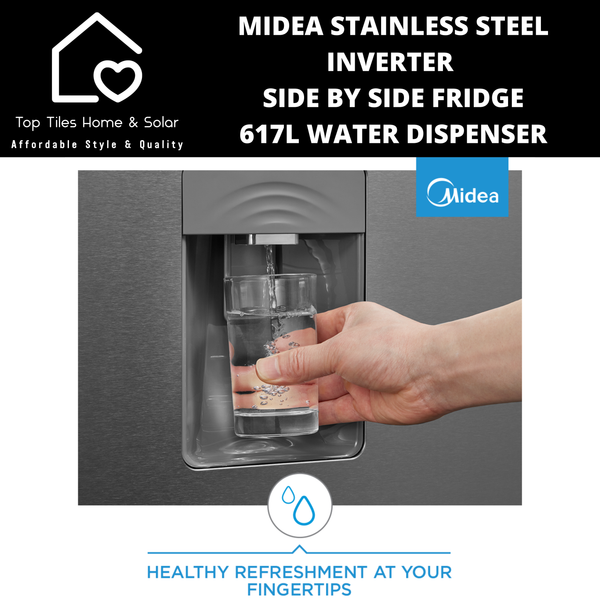 Midea Stainless Steel Inverter Side by Side Fridge - 617L Water Dispenser