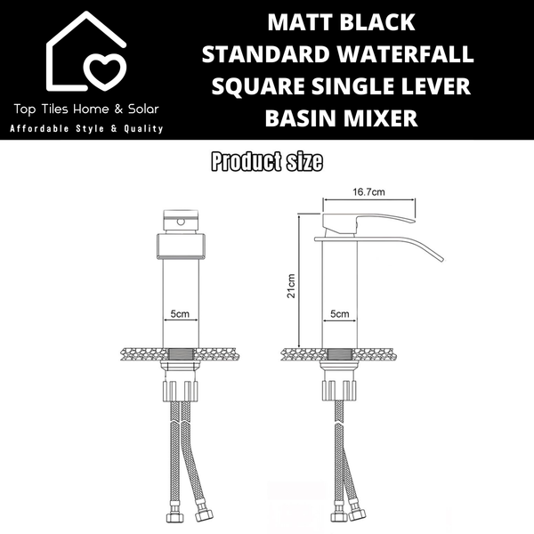 Matt Black Standard Waterfall Square Single Lever Basin Mixer