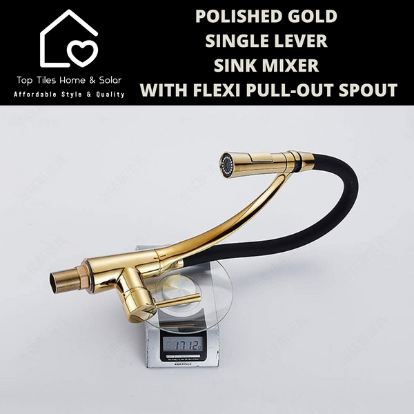 Polished Gold Single Lever Sink Mixer With Flexi Pull-Out Spout