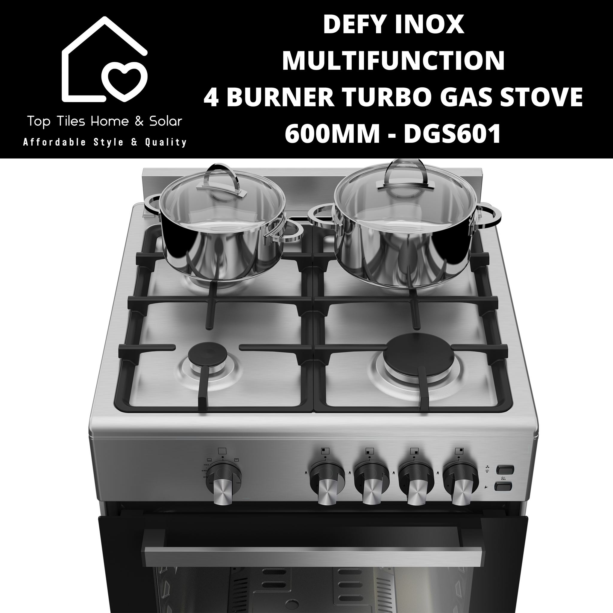 Defy Inox Multifunction 4 Burner Turbo Gas Stove - 600mm DGS601