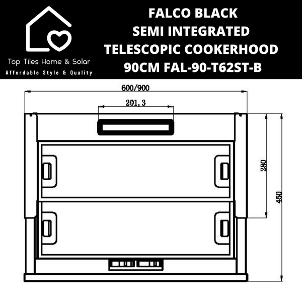 Falco Black Semi Integrated Telescopic Cookerhood - 90cm FAL-90-T62ST-B