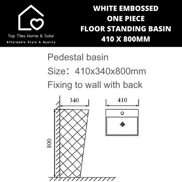 White Embossed One Piece Floor Standing Basin - 410 x 800mm
