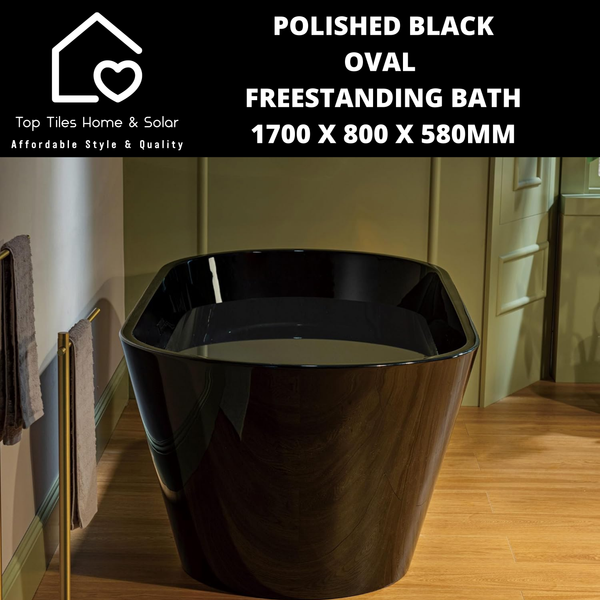 Polished Black Oval Freestanding Bath - 1700 x 800 x 580mm
