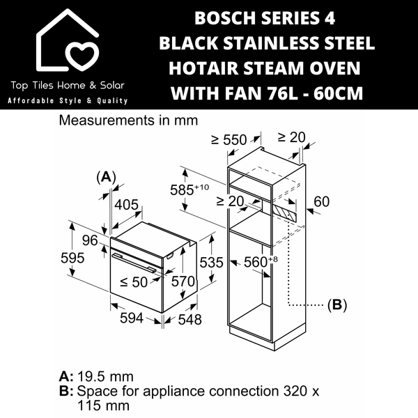 Bosch Series 4 - Black Stainless Steel - HotAir Steam Oven with Fan 76L - 60cm