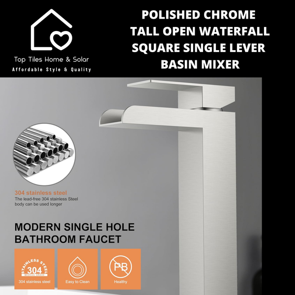 Polished Chrome Tall Open Waterfall Square Single Lever Basin Mixer