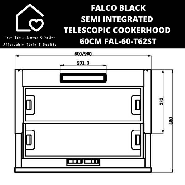 Falco Black Semi Integrated Telescopic Cookerhood - 60cm FAL-60-T62ST-B