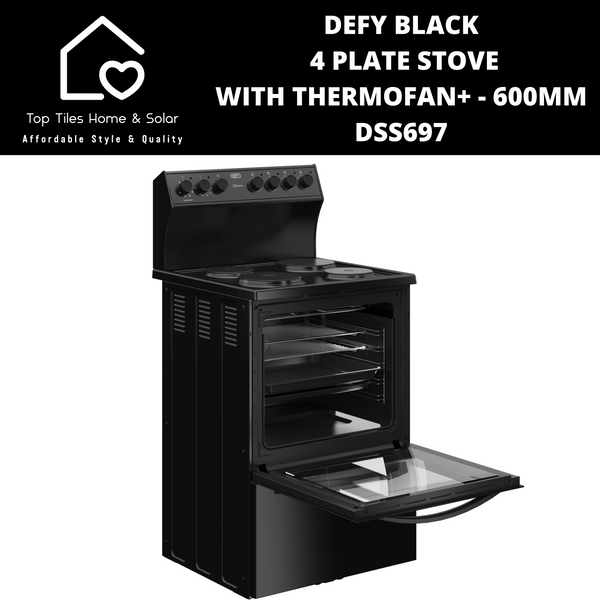 Defy Black  4 Plate Stove with Thermofan+ - 600mm DSS697