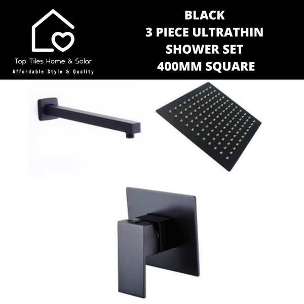 Black 3 Piece Ultrathin Shower Set - 400mm Square