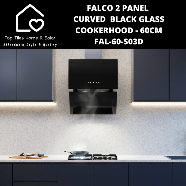 Falco 2 Panel Curved  Black Glass Cookerhood - 60cm FAL-60-S03D