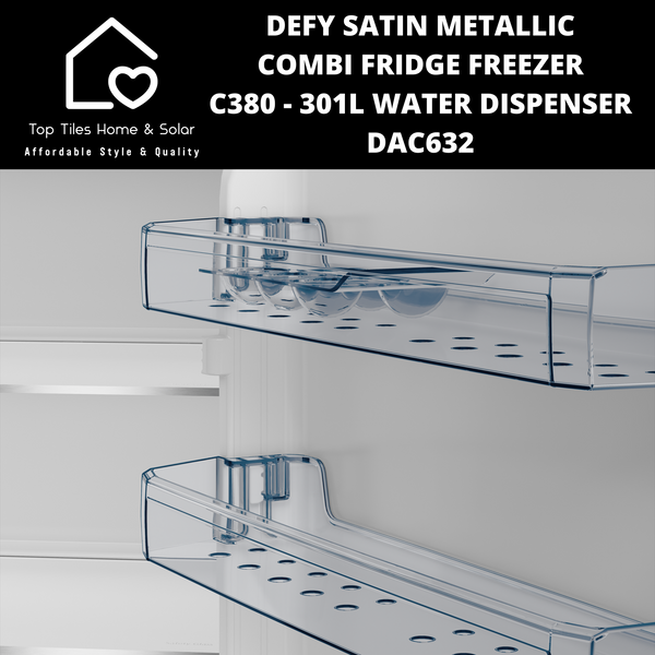 Defy Satin Metallic Combi Fridge Freezer C380 - 301L Water Dispenser DAC632