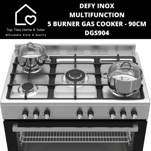 Defy Inox Multifunction 5 Burner Gas Cooker - 90cm DGS904