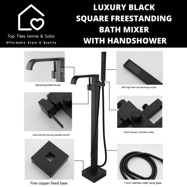 Luxury Black Square Freestanding Bath Mixer With Handshower
