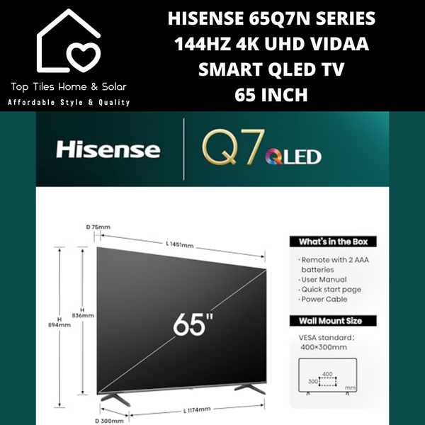 Hisense 65Q7N SERIES 144Hz 4K UHD Vidaa Smart QLED TV - 65 Inch