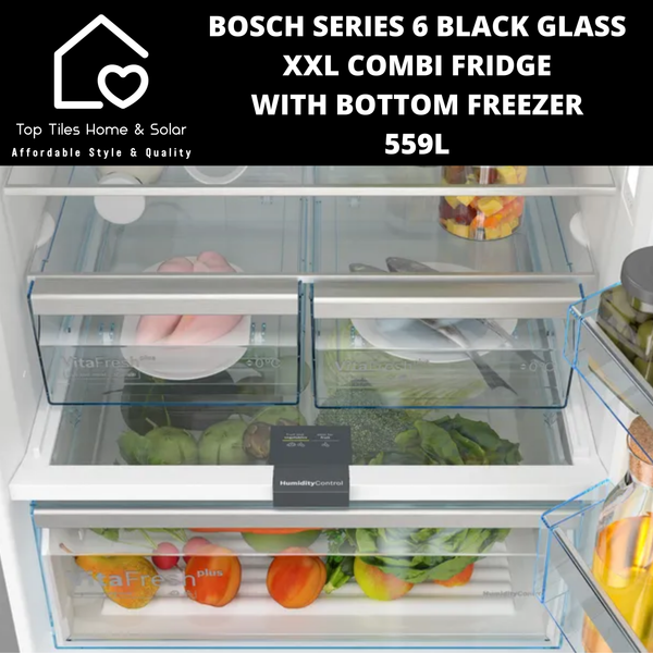 Bosch Series 6 - Black Glass XXL Combi Fridge With Bottom Freezer - 559L