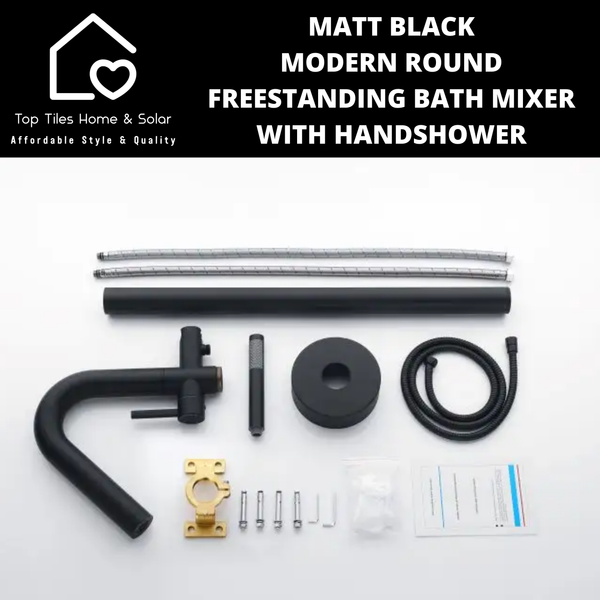 Matt Black Modern Round Freestanding Bath Mixer With Handshower
