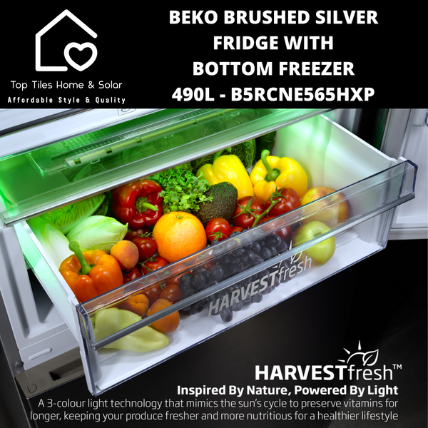 Beko Brushed Silver Fridge with Bottom Freezer - 490L B5RCNE565HXP