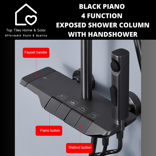 Black Piano 4 Function Exposed Shower Column With Handshower