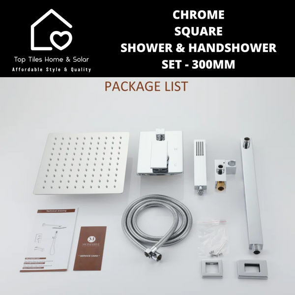 Chrome Square Shower & Handshower Set - 300mm