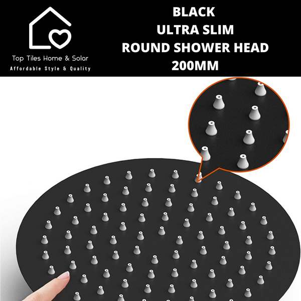 Black Ultra Slim Round Shower Head - 200mm