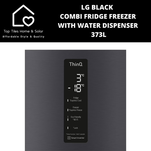 LG Black Combi Fridge Freezer - 373L Water Dispenser