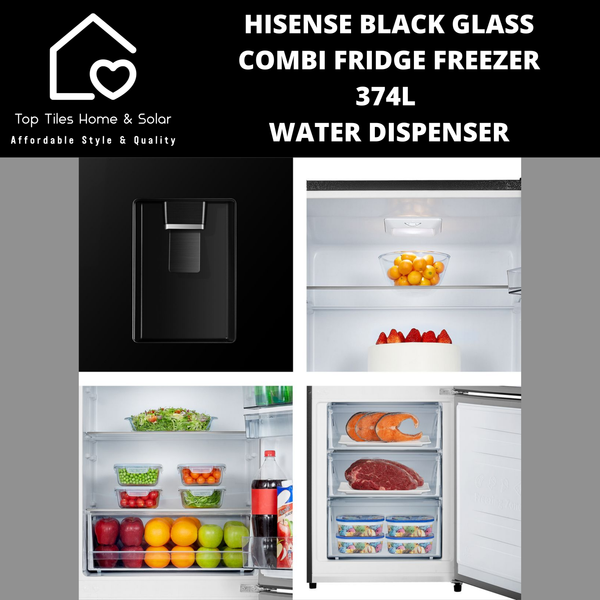 Hisense Black Mirror Combi Fridge Freezer - 374L Water Dispenser