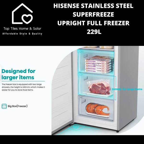 Hisense Stainless Steel SuperFreeze Upright Full Freezer - 229L