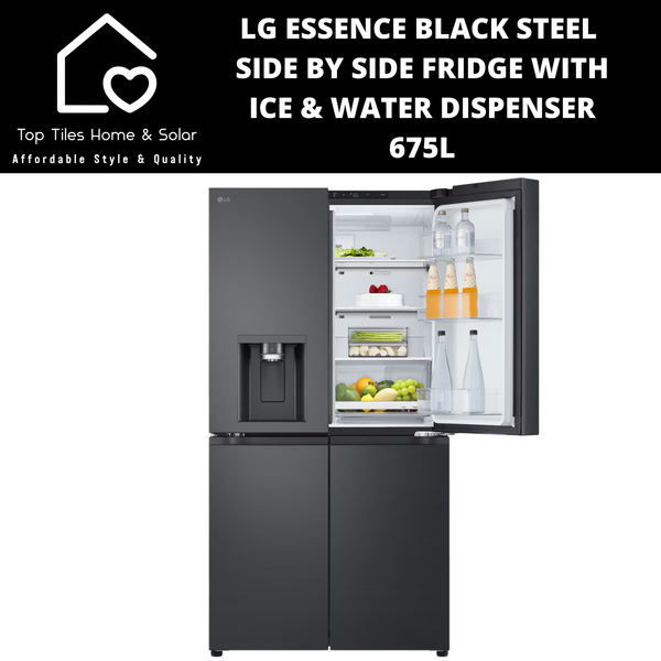 LG Essence Black Steel Side by Side Fridge with Ice & Water Dispenser - 675L