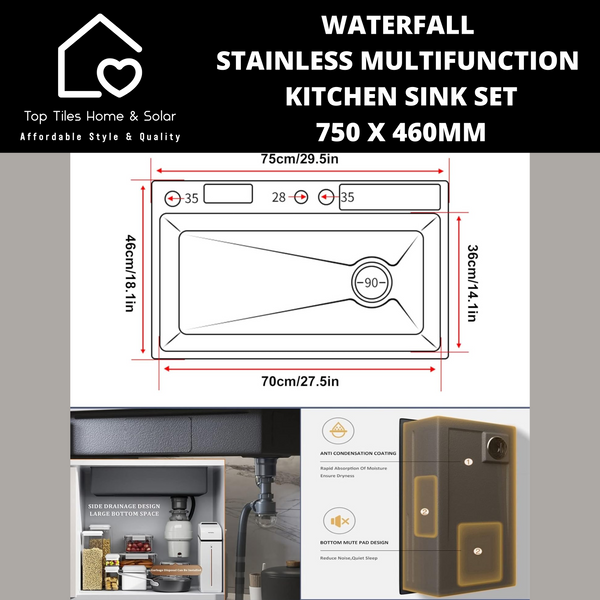 Waterfall Stainless Multifunction Kitchen Sink Set - 750 x 460mm