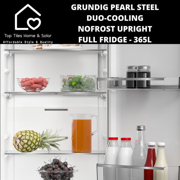 Grundig Pearl Steel Duo-Cooling NoFrost Upright Full Fridge - 365L