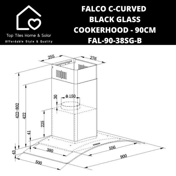 Falco C-Curved Black Glass Cookerhood - 90cm FAL-90-38SG-B