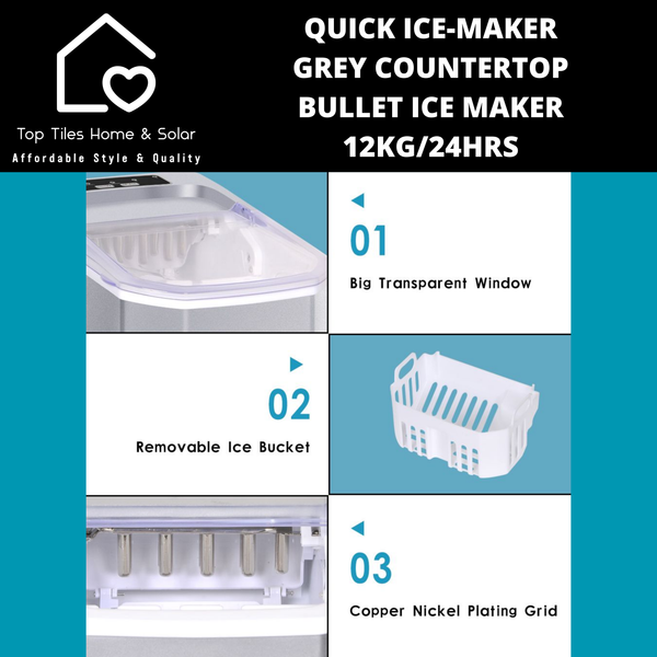 Quick Ice-Maker Grey Countertop Bullet Ice Maker - 12kg/24Hrs