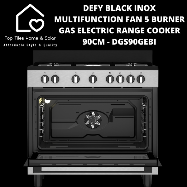 Defy Black Inox Multifunction Fan 5 Burner Gas Electric Range Cooker - 90cm DGS90GEBI