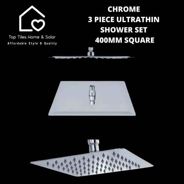 Chrome 3 Piece Ultrathin Shower Set - 400mm Square