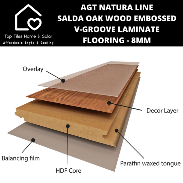 AGT Natura Line Salda Oak Wood Embossed V-Groove Laminate Flooring - 8mm