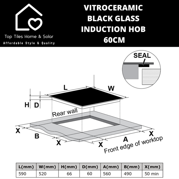 Vitroceramic Black Glass Built In Induction Hob - 60cm