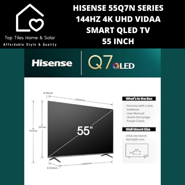 Hisense 55Q7N SERIES 144Hz 4K UHD Vidaa Smart QLED TV - 55 Inch