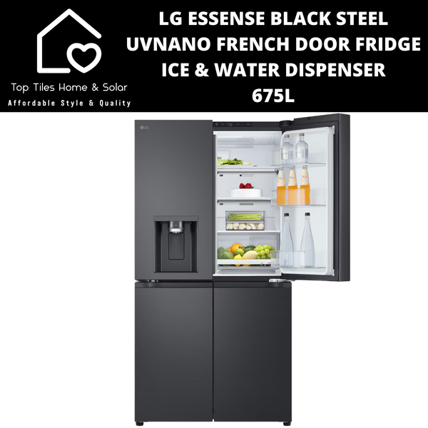 LG Essense Black Steel UVNano French Door Fridge - 675L Ice & Water Dispenser