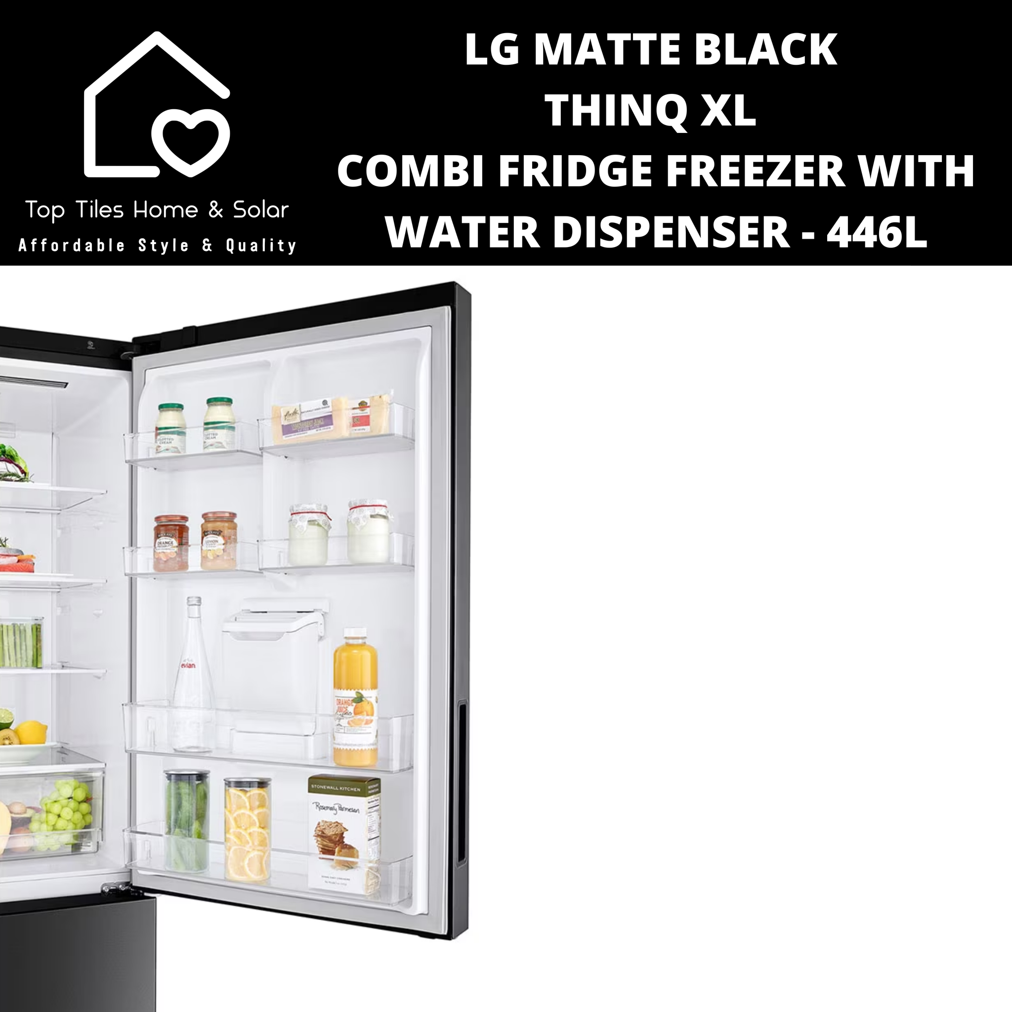 LG Matte Black ThinQ XL Combi Fridge Freezer with Water Dispenser