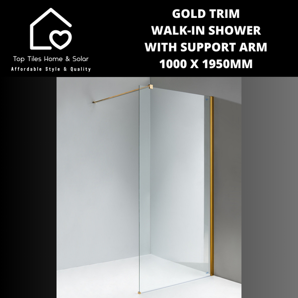 Gold Trim Walk-in Shower with Support Arm - 1000 x 1950mm