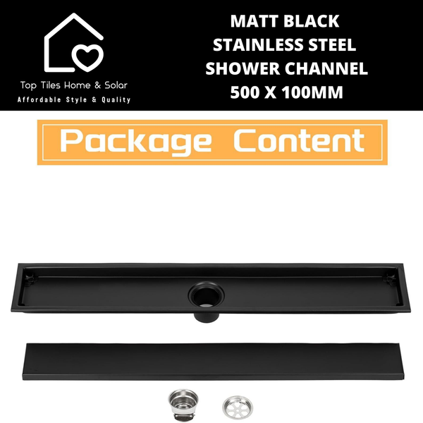 Matt Black Stainless Steel Shower Channel - 500 x 100mm