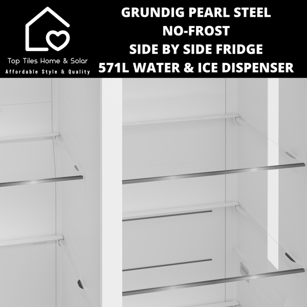 Grundig Pearl Steel No-Frost Side by Side Fridge - 571L Water & Ice Dispenser