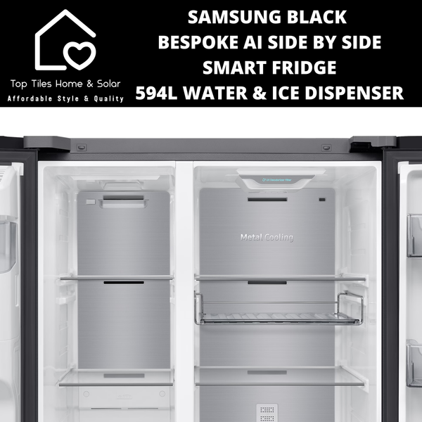 Samsung Black Bespoke AI Side by Side Smart Fridge - 594L Water & Ice Dispenser